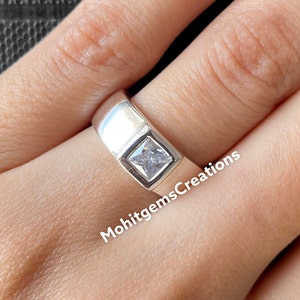 Handmade Sterling Silver Zircon Ring: Square Gemstone