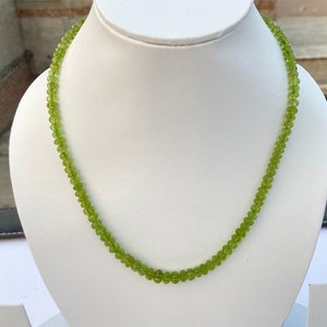 Peridot Beaded Necklace: Natural Faceted Rondelle Beads, 17.5&quot;
