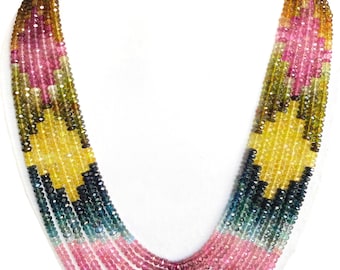 Multi Tourmaline Faceted Rondelle Necklace: AAA Gemstone Jewelry