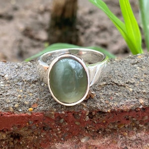 Cat&#39;s Eye Ring, 925 Sterling Silver Ring, Natural Cat&#39;s Eye Gemstone Ring, Handmade Ring, Oval Cat Eye Silver Ring, Wide Band Ring Gift