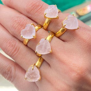 Rose Quartz Ring,Heart Shape Ring,Brass Ring,Gemstone Ring Handmade Ring,Brass Jewelry Ring For Her,Ring For Women Rose Quartz Gemstone Ring