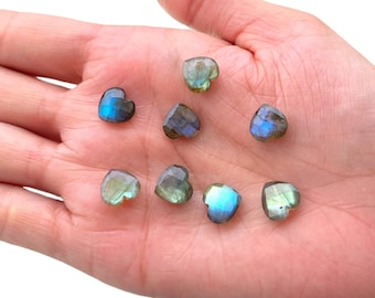 Labradorite Heart Briolettes: Faceted Gemstone Beads, 10mm