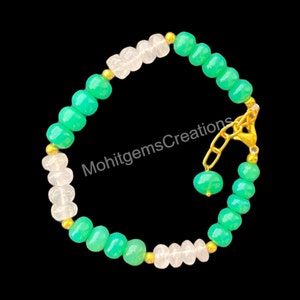 Boho Luxe Bracelet, AAA Natural Pink Rose Quartz & Chrysoprase Bracelet, Smooth Rondelle Bracelet,Handmade Gemstone Bracelet, Womens Jewelry