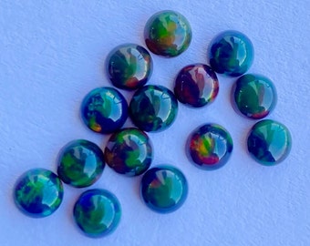 Natural Ethiopian Black Opal Cabochon: 4mm Round Multifire Gemstone