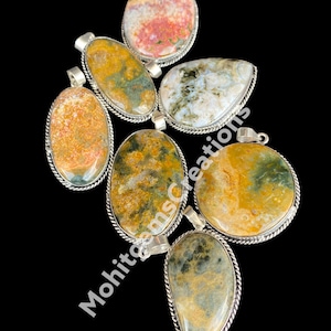 Ocean Jasper Pendants: .925 Silver Plated Gemstone Lot