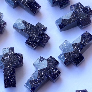Blue Sandstone Cross: Faceted Carved Gemstone (15x10 MM)