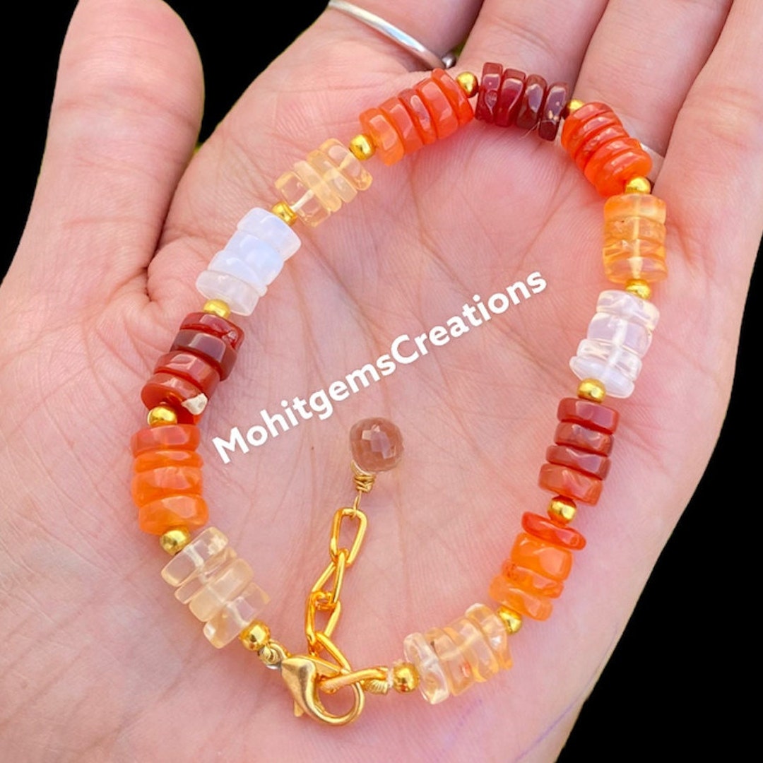 Mexican Fire Opal Bracelet, Heshi Bead Bracelet, Ombre Mexican Fire