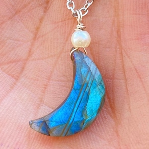 Faceted Moonstone Crescent Pendant Necklace: Handmade Gemstone Jewelry