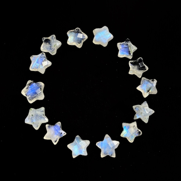 2,3,4,5 Pcs Natural White Rainbow Moonstone Hand Carved Star Shape Briolettes Star Shape Gemstone For Jewellery, Star Shape Briolettes 10 mm