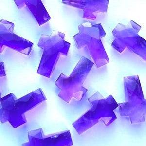 Amethyst Cross Charms: Faceted Carved Gemstone for Jewelry Making (15x10 MM)