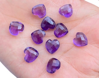 Amethyst Heart Briolettes: Faceted Gemstone Beads (10mm)