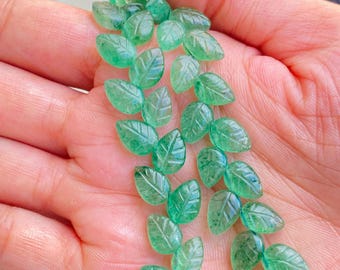 Hand Carved Green Strawberry Quartz Leaf Beads: Natural Gemstone Jewelry