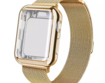 Mesh Gold Milanese Wrist Band Loop W/ Screen Protector Bumper Case For Apple Watch | Watch Bands & Straps | Iwatch Band Women