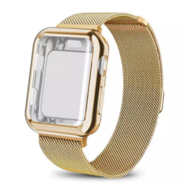 Mesh Gold Milanese Wrist Band Loop W/ Screen Protector Bumper Case For Apple Watch | Watch Bands & Straps | Iwatch Band Women