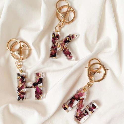 Personalized Keychain Floral Letter Etsy