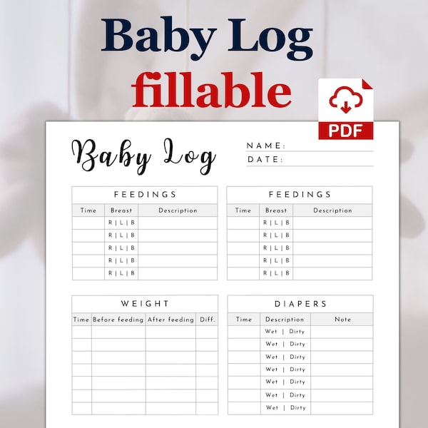 Breastfeeding tracker | daily baby log printable | baby care log | baby feeding tracker | baby weight log | baby diaper log