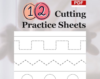 12 Montessori printables - cutting practice sheets - preschool printables - scissor practice - preschool homework - kindergarten homework