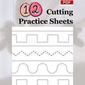 12 Montessori printables - cutting practice sheets - preschool printables - scissor practice - preschool homework - kindergarten homework