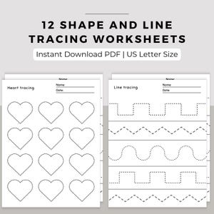 12 Shape and Line Tracing Worksheets for Preschoolers | Activity Book for Kids | Learning How to Trace