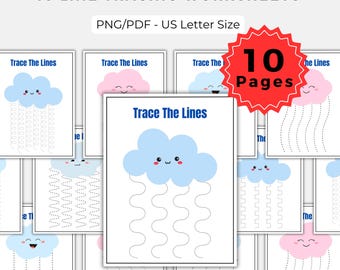 Cloud Line Tracing Worksheets: Pre-Writing Practice (PDF & PNG)