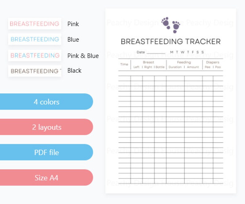 Printable Breastfeeding Tracker Template Baby Feeding - Etsy