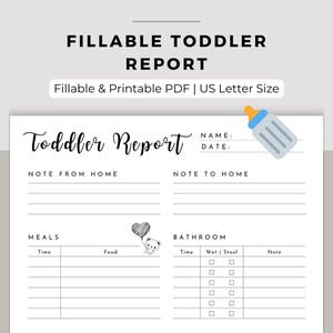 Daily toddler report printable | daycare toddler schedule | Nanny daily report form | Daily childcare log | Babysitter printable