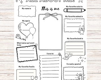 All About Me Worksheet Printable, Elementary Printables,  Back to School Classroom Activity, First Day of School Sheet, Kids Printables