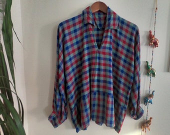 Vintage 70’s Plaid Flowy Blouse|Hippy Vintage Shirt|Essential Hippy Shirt|Vintage Collared Shirt