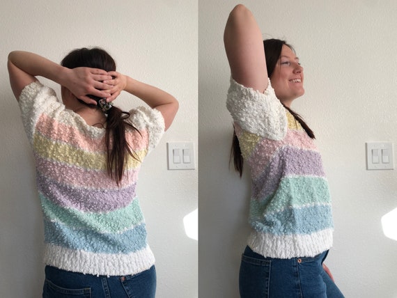 80’s Penrose Nobbly Short Sleeved Sweater with Pa… - image 3