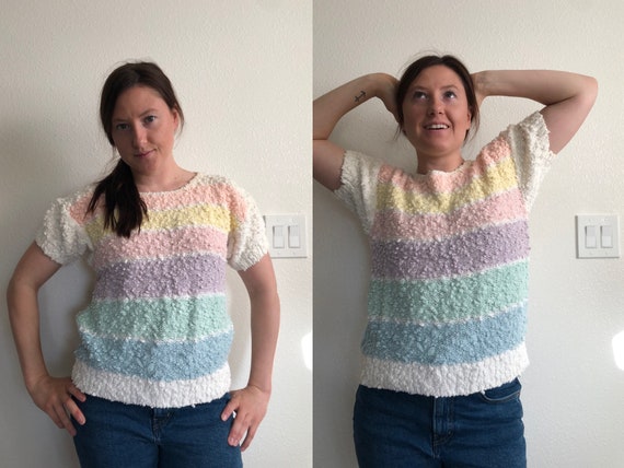 80’s Penrose Nobbly Short Sleeved Sweater with Pa… - image 1