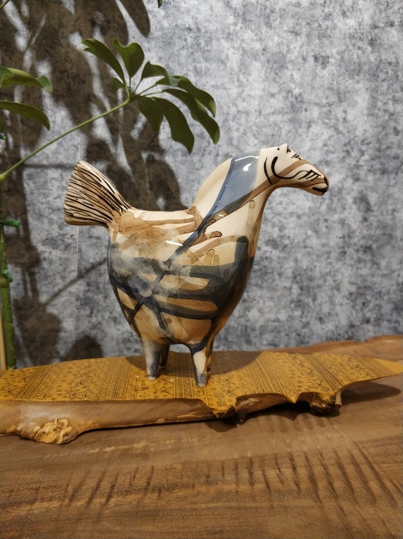 Abstract Collection piece Hand-carved Ceramic Pregnant Smiling Horse Figure