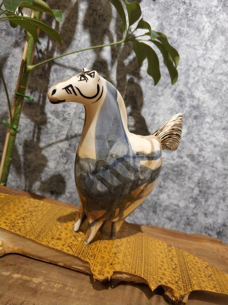 Abstract Collection piece Hand-carved Ceramic Pregnant Smiling Horse Figure