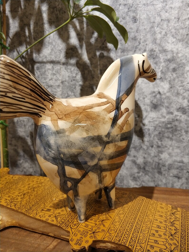 Abstract Collection piece Hand-carved Ceramic Pregnant Smiling Horse Figure