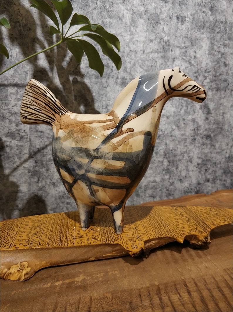 Abstract Collection piece Hand-carved Ceramic Pregnant Smiling Horse Figure