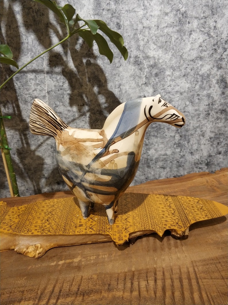 Abstract Collection piece Hand-carved Ceramic Pregnant Smiling Horse Figure