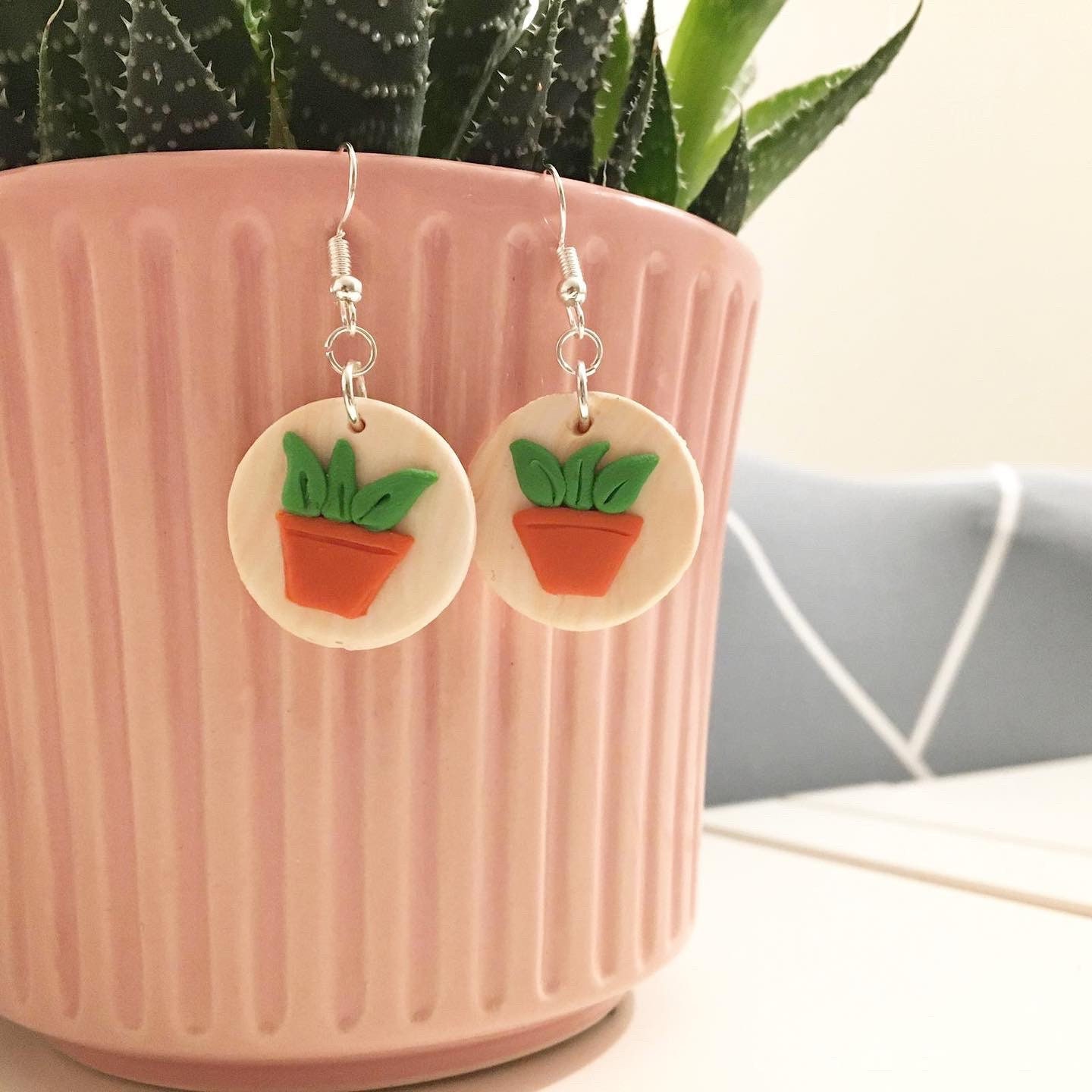 Plant Pot Dangly Earrings Cute Terrarium Style Terracotta Etsy