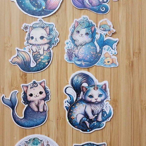 Super Cute Holographic Mermaid Cat stickers | cat sticker | water resistant stickers