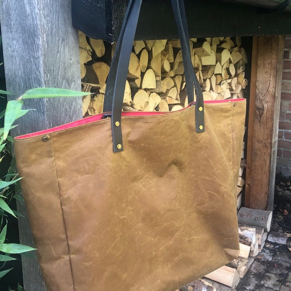 Large wax cotton tote bag