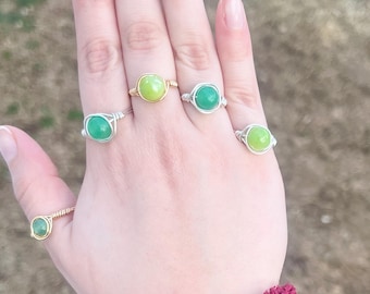 Crystal Rings Wire Wrapped Gemstone Rings Aventurine Jewelry Jade Ring