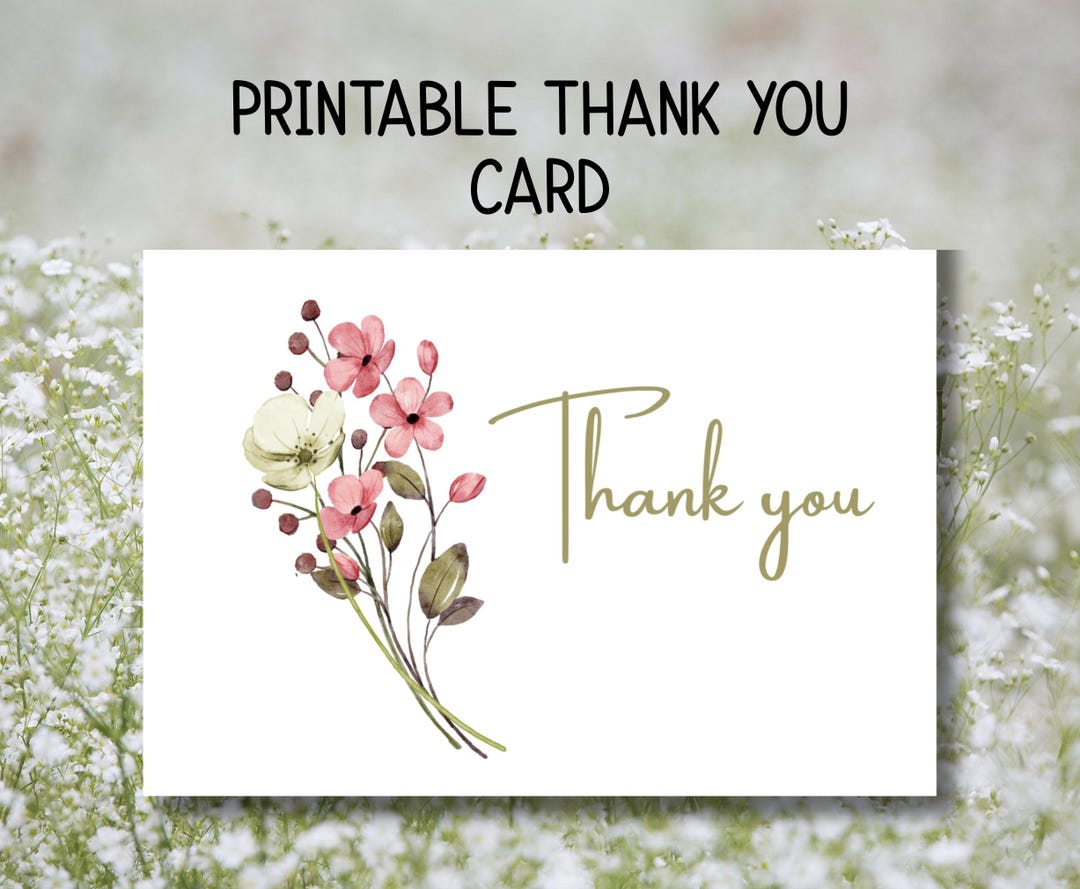 Minimal Floral Thank You Card Printable | Elegant Thank You Card ...