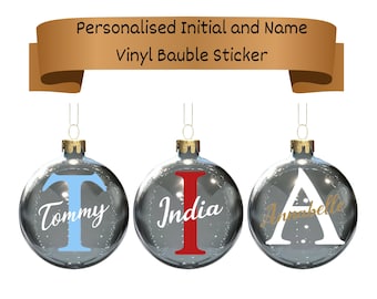 Personalised Initial and name bauble stickers. Festive DIY bauble vinyl decal stickers