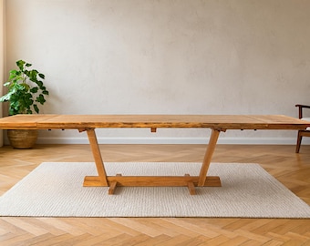 Nakashima Inspired Trestle Dining Table with Extensions - Mid Century Modern