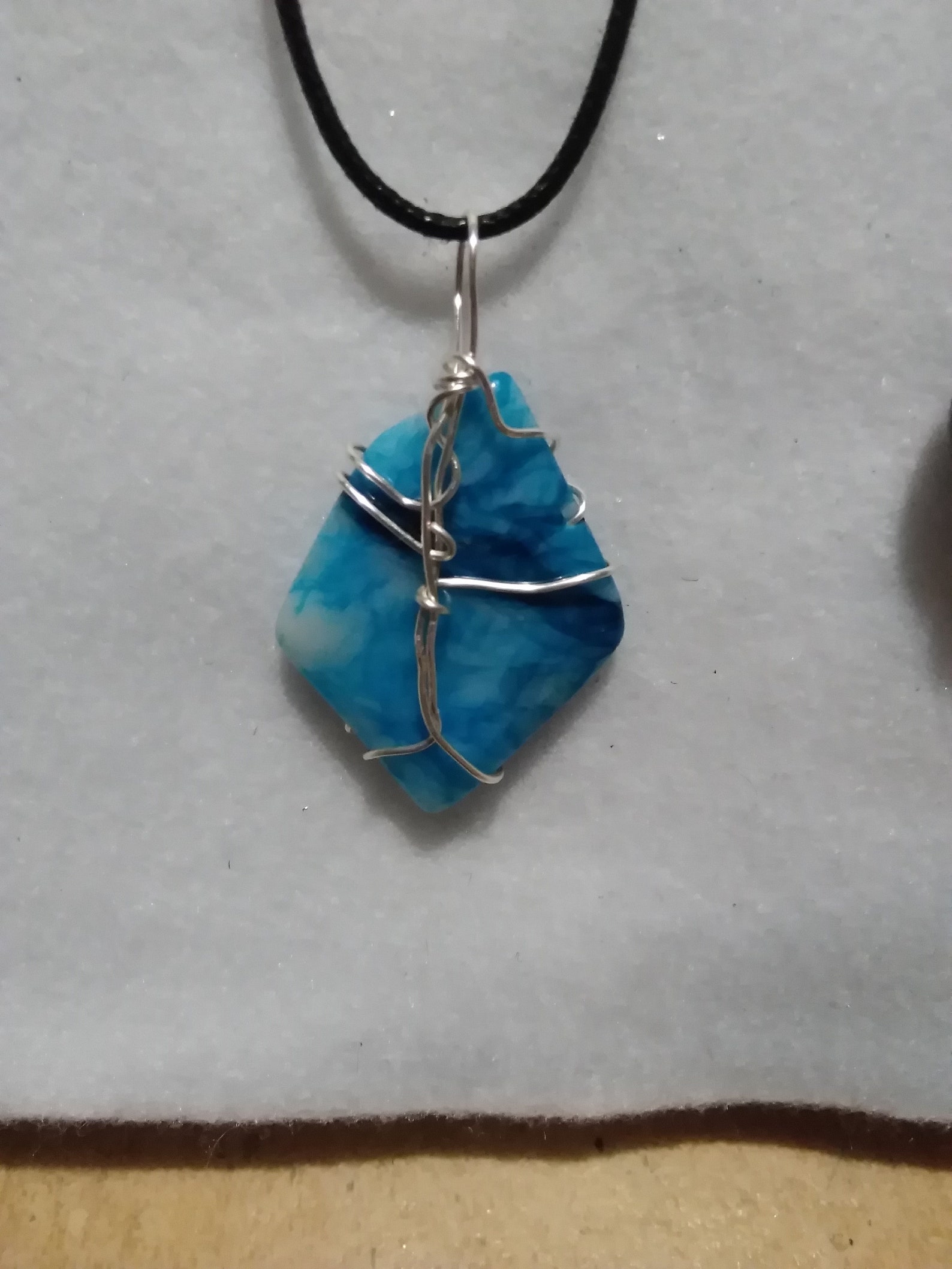 Silver wrapped stone pendant Etsy