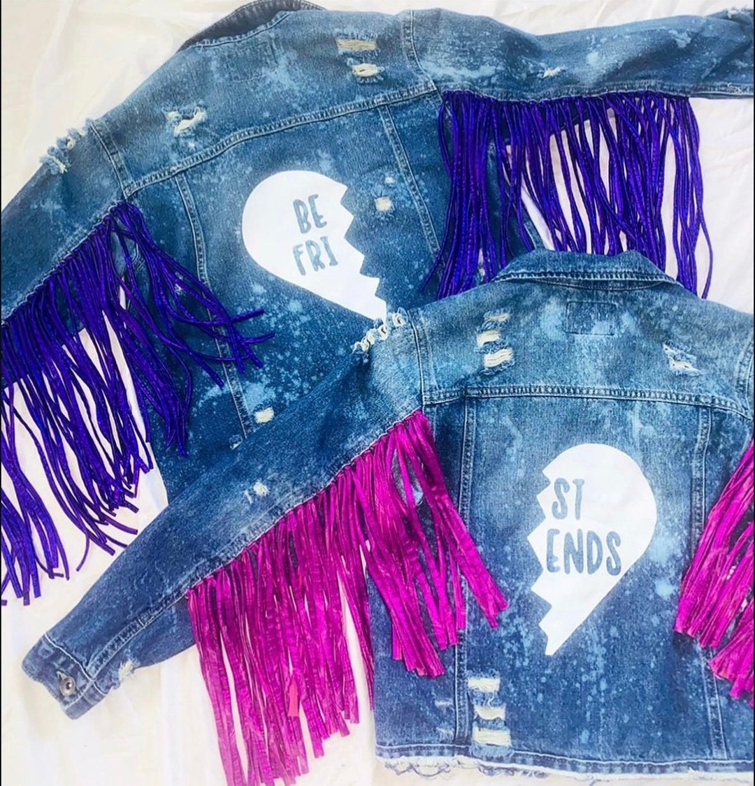 Matching Denim Jackets, Bleached & Distressed, Fringe Set of 2 - Etsy