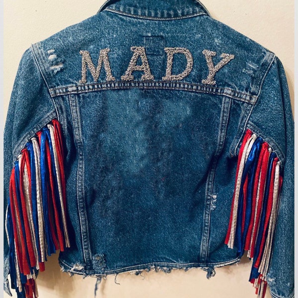 Patriotic fringe denim jacket