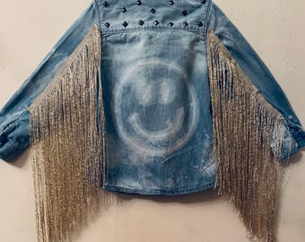 Gold fringe denim shirt