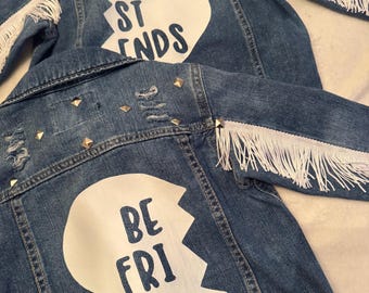 Matching Denim Jackets, Bleached & Distressed, Fringe Detail (Set of 2)