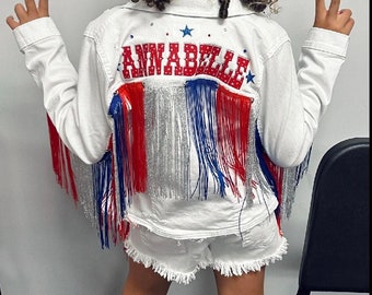 Ms. America red white and blue fringe jacket