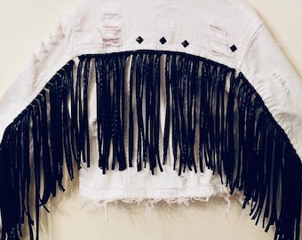 White jean/black fringe