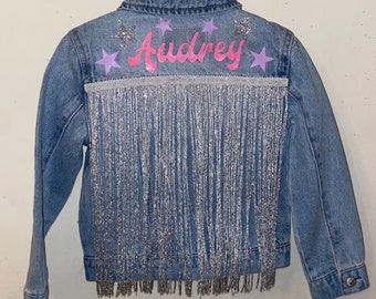 Personalized Denim Fringe Jacket: Custom Name & Image